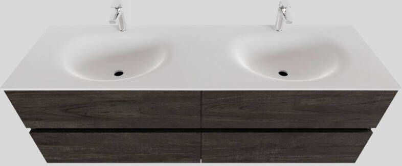 Boss & Wessing Badkamermeubel Solid Surface BWS Stockholm 150x46 cm Dubbel Wood Dark Brown 4 Laden (2 kraangaten)