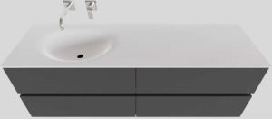 Boss & Wessing Badkamermeubel Solid Surface BWS Stockholm 150x46 cm Links Mat Antraciet 4 Laden (zonder kraangaten)