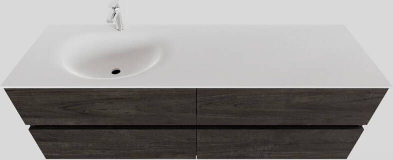 Boss & Wessing Badkamermeubel Solid Surface BWS Stockholm 150x46 cm Links Wood Dark Brown 4 Laden (met 1 kraangat)