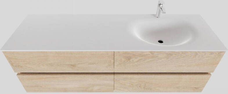 Boss & Wessing Badkamermeubel Solid Surface BWS Stockholm 150x46 cm Rechts Wood Washed Oak 4 Laden (met 1 kraangat)