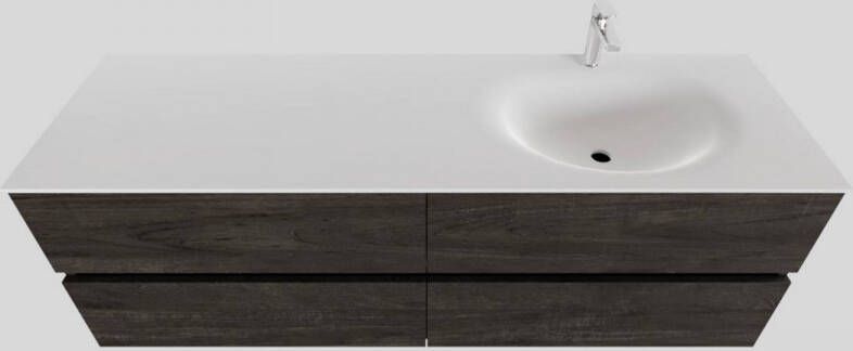 Boss & Wessing Badkamermeubel Solid Surface BWS Stockholm 150x46 cm Rechts Wood Dark Brown 4 Laden (met 1 kraangat)