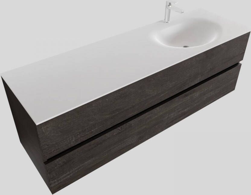 Boss & Wessing Badkamermeubel Solid Surface BWS Stockholm 150x46 cm Rechts Wood Dark Brown (met 1 kraangat)