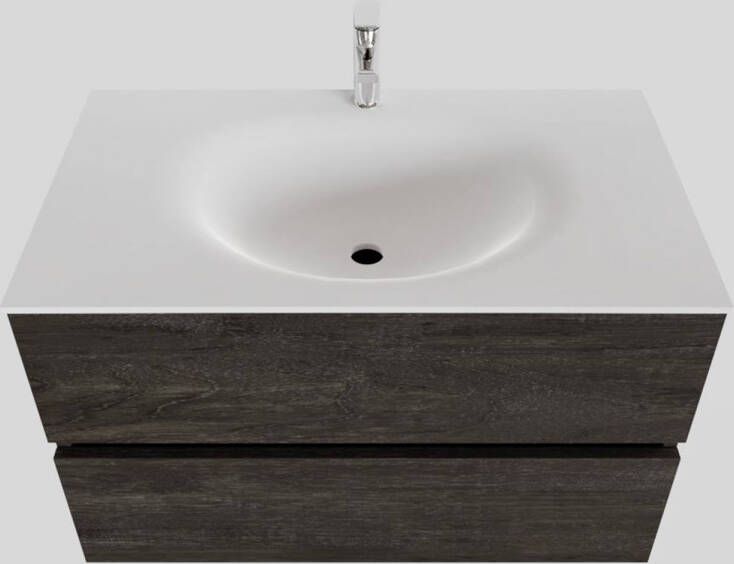 Boss & Wessing Badkamermeubel Solid Surface BWS Stockholm 80x46 cm Wood Dark Brown (1 kraangat)