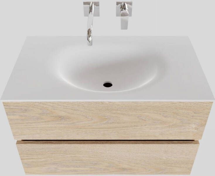 Boss & Wessing Badkamermeubel Solid Surface BWS Stockholm 80x46 cm Wood Washed Oak (0 kraangaten)