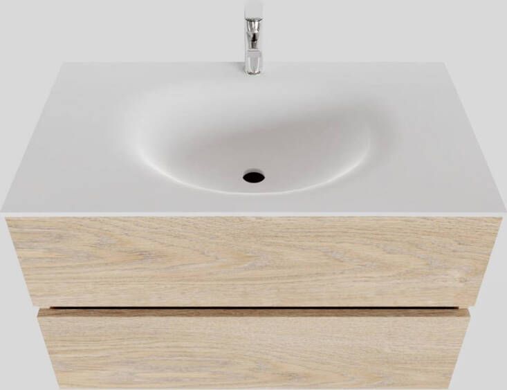 Boss & Wessing Badkamermeubel Solid Surface BWS Stockholm 80x46 cm Wood Washed Oak (1 kraangat)