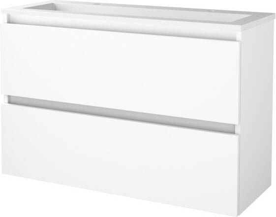 Boss & Wessing Badmeubelset BWS Salt 100x39cm Greeploos 2 Lades Met Wastafel 2 Kraangaten Ice White