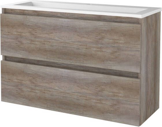 Boss & Wessing Badmeubelset BWS Salt 100x39cm Greeploos 2 Lades Met Wastafel Acryl 1 Kraangat Scotch Oak