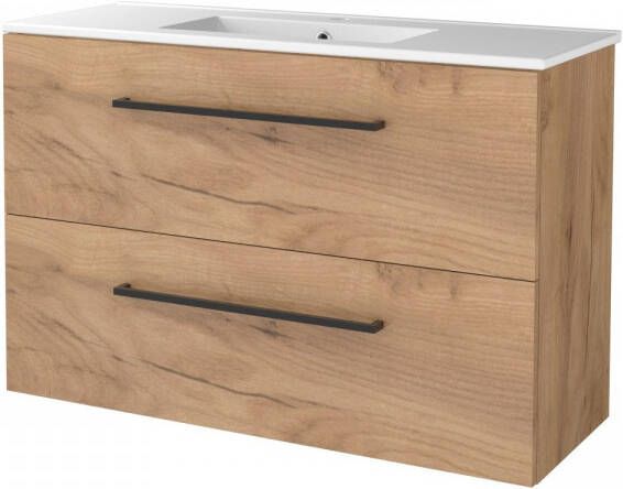 Boss & Wessing Badmeubelset BWS Salt 100x39cm Met Grepen 2 Lades Met Wastafel 1 Kraangat Whisky Oak