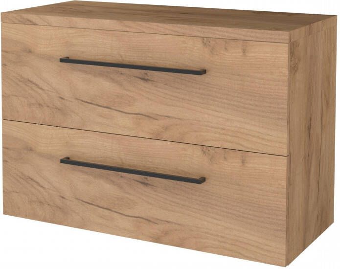 Boss & Wessing Badmeubelset BWS Salt 100x46cm Met Grepen 2 Lades Met Afdekplaat Whisky Oak