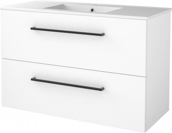 Boss & Wessing Badmeubelset BWS Salt 100x46cm Met Grepen 2 Lades Met Wastafel 1 Kraangat Ice White