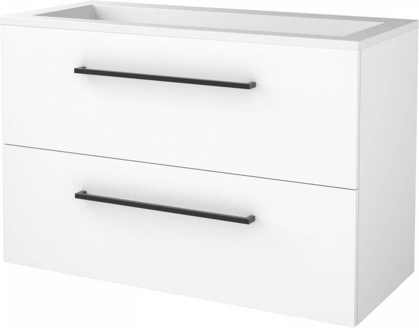 Boss & Wessing Badmeubelset BWS Salt 100x46cm Met Grepen 2 Lades Met Wastafel 2 Kraangaten Ice White