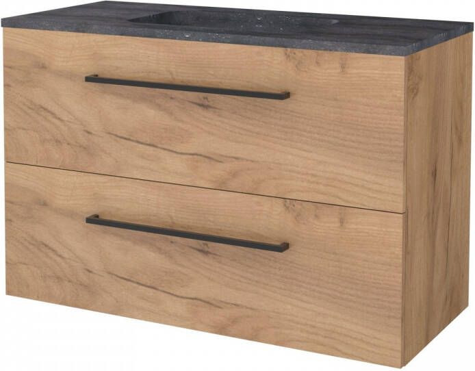 Boss & Wessing Badmeubelset BWS Salt 100x46cm Met Grepen 2 Lades Met Wastafel Hardsteen Whisky Oak