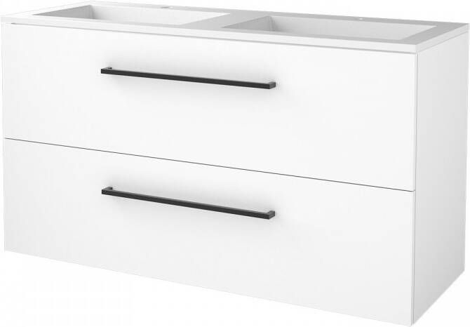 Boss & Wessing Badmeubelset BWS Salt 120x46cm Met Grepen 2 Lades Met Wastafel 2 Kraangaten Ice White