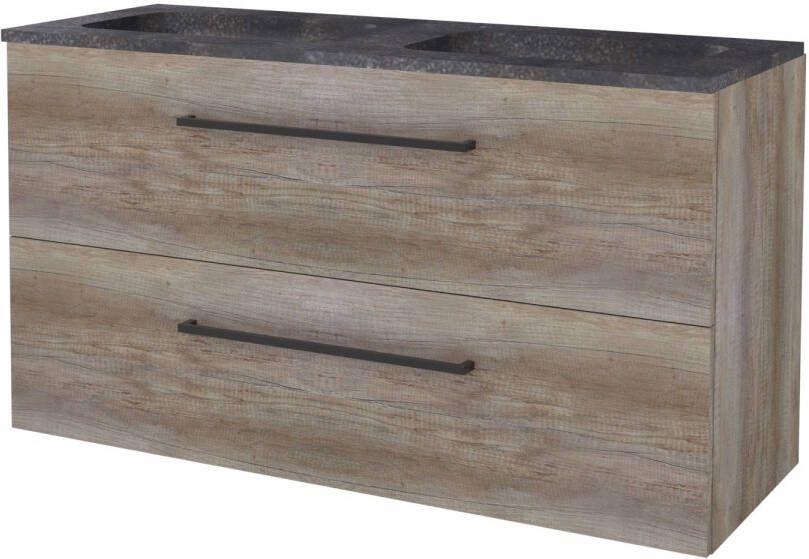 Boss & Wessing Badmeubelset BWS Salt 120x46cm Met Grepen 2 Lades Met Wastafel Hardsteen Scotch Oak