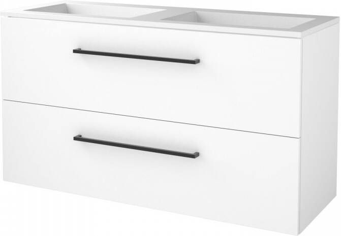 Boss & Wessing Badmeubelset BWS Salt 120x46cm Met Grepen 2 Lades Met Wastafel Ice White