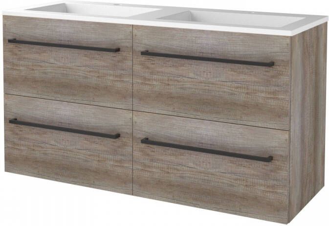 Boss & Wessing Badmeubelset BWS Salt 120x46cm Met Grepen 4 Lades Met Wastafel Acryl 2 Kraangaten Scotch Oak