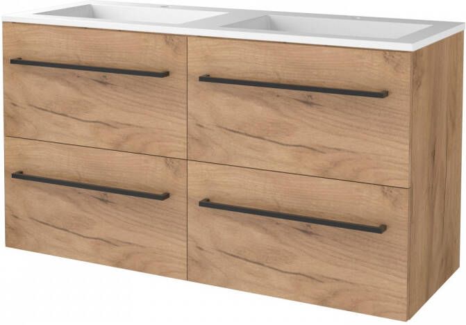 Boss & Wessing Badmeubelset BWS Salt 120x46cm Met Grepen 4 Lades Met Wastafel Acryl 2 Kraangaten Whisky Oak