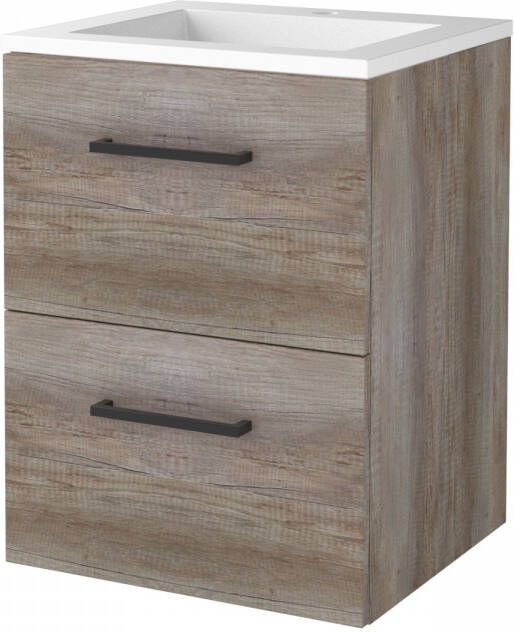 Boss & Wessing Badmeubelset BWS Salt 50x46cm Met Grepen 2 Lades Met Wastafel Acryl 1 Kraangat Scotch Oak