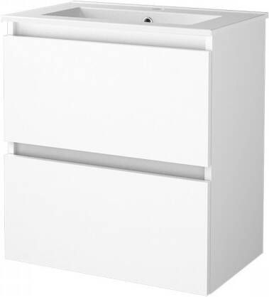 Boss & Wessing Badmeubelset BWS Salt 60x39cm Greeploos 2 Lades Met Wastafel 1 Kraangat Ice White