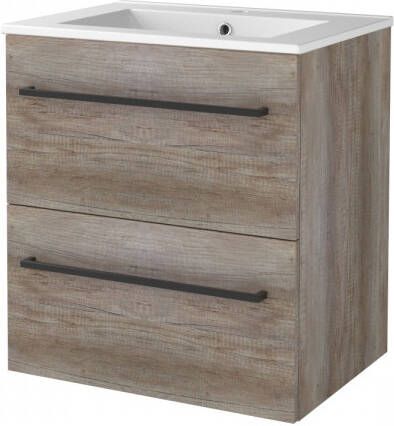 Boss & Wessing Badmeubelset BWS Salt 60x46cm Met Grepen 2 Lades Met Wastafel 1 Kraangat Scotch Oak