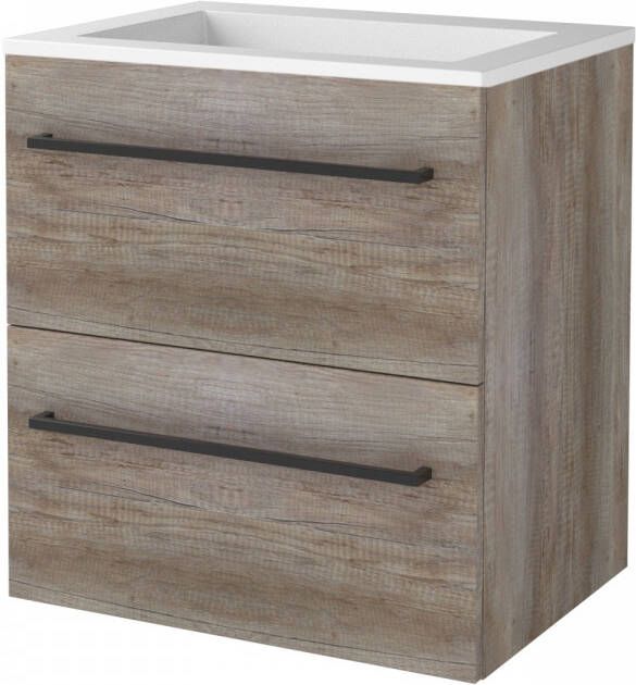 Boss & Wessing Badmeubelset BWS Salt 60x46cm Met Grepen 2 Lades Met Wastafel Acryl Scotch Oak