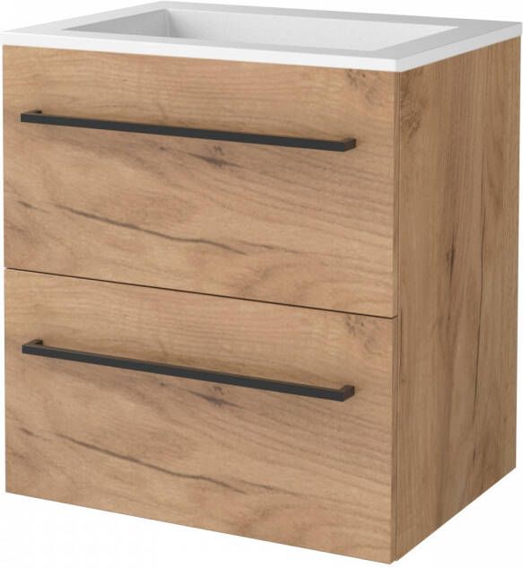 Boss & Wessing Badmeubelset BWS Salt 60x46cm Met Grepen 2 Lades Met Wastafel Acryl Whisky Oak