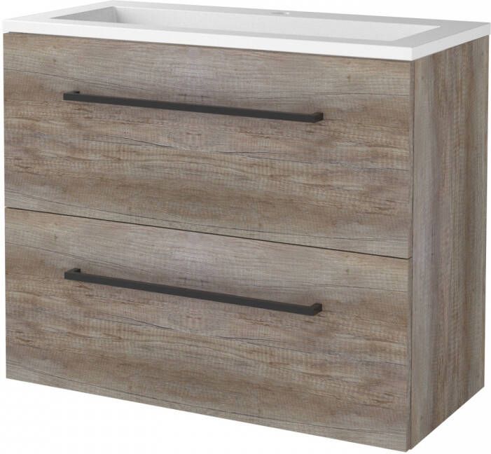 Boss & Wessing Badmeubelset BWS Salt 80x39cm Met Grepen 2 Lades Met Wastafel Acryl 1 Kraangat Scotch Oak