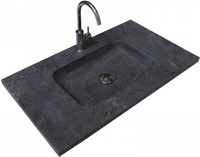 Boss & Wessing Badmeubelset BWS Salt 80x46cm Greeploos 2 Lades Met Wastafel Hardsteen 1 Kraangat Ice White
