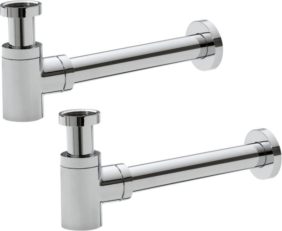 Boss & Wessing 2x Bekersifon BWS verkort rond incl. muurbuis en rozet Chroom