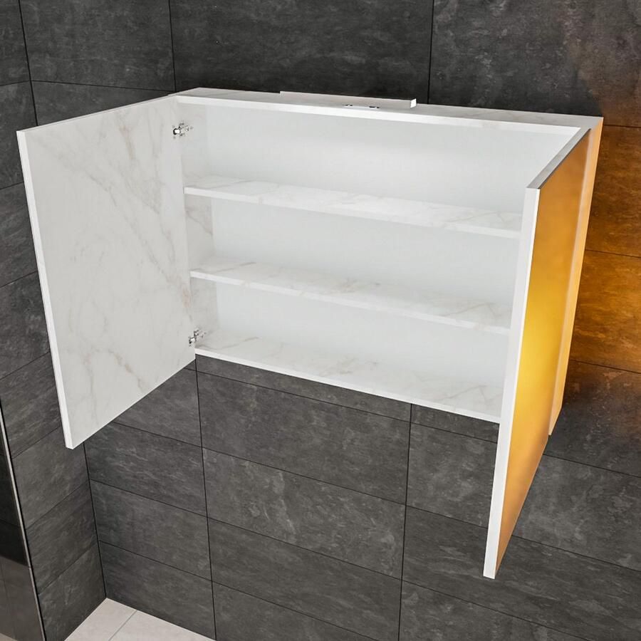 Boss & Wessing 2x Spiegelkast BWS Valencia 100x70x16 cm met Twee Deuren Carrara Mat