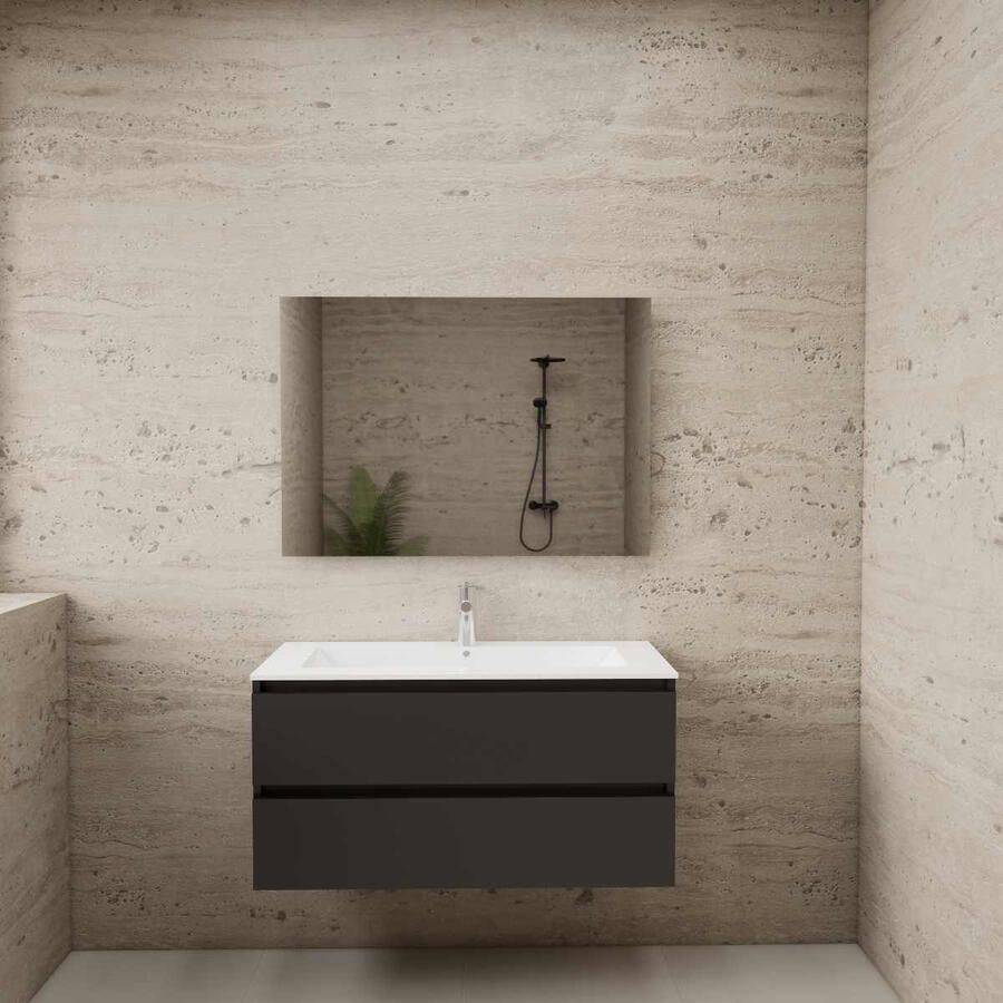 Boss & Wessing ACTIE BWS Badmeubel | Paris | Antraciet 100 cm | Mat Wit Wastafel | 1 of 2 Kraangaten