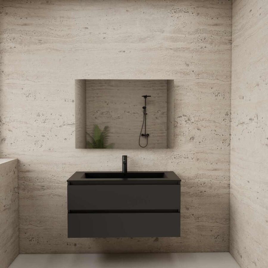 Boss & Wessing ACTIE BWS Badmeubel | Paris | Antraciet 100 cm | Mat Zwart Wastafel | 1 of 2 Kraangaten