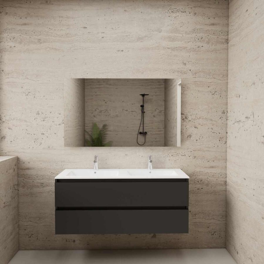 Boss & Wessing ACTIE BWS Badmeubel | Paris | Antraciet 120 cm | Mat Wit Wastafel | 2 Kraangaten