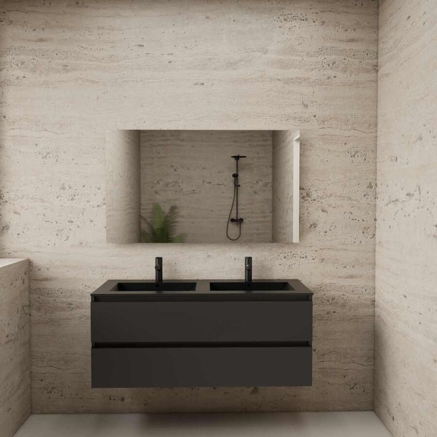 Boss & Wessing ACTIE BWS Badmeubel | Paris | Antraciet 120 cm | Mat Zwart Wastafel | 2 Kraangaten