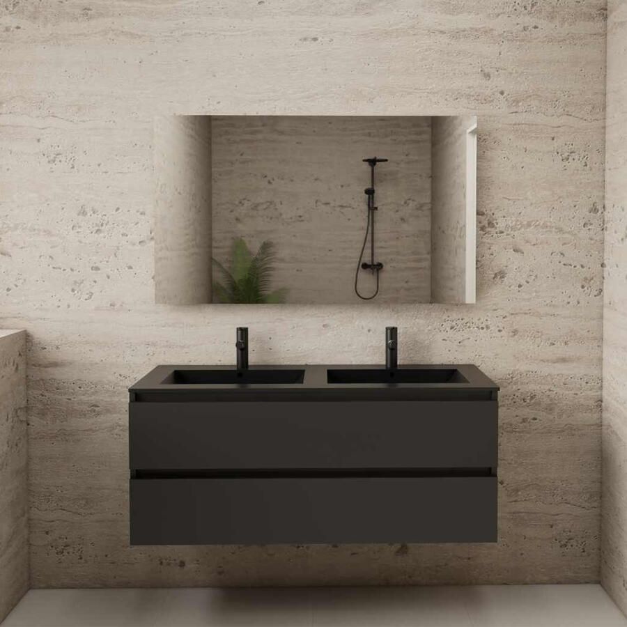 Boss & Wessing ACTIE BWS Badmeubel | Paris | Antraciet 120 cm | Mat Zwart Wastafel | 2 Kraangaten