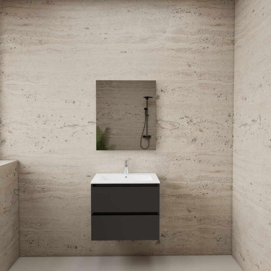 Boss & Wessing ACTIE BWS Badmeubel | Paris | Antraciet 60 cm | Mat Wit Wastafel | 1 Kraangat