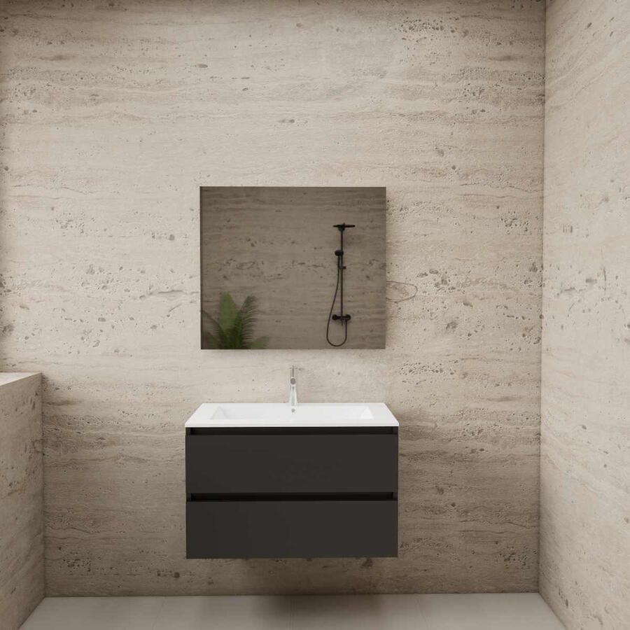 Boss & Wessing ACTIE BWS Badmeubel | Paris | Antraciet 80 cm | Mat Wit Wastafel | 1 Kraangat