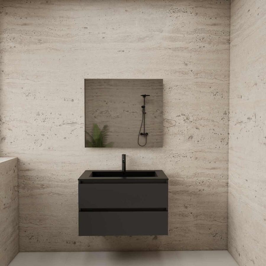 Boss & Wessing ACTIE BWS Badmeubel | Paris | Antraciet 80 cm | Mat Zwart Wastafel | 1 Kraangat