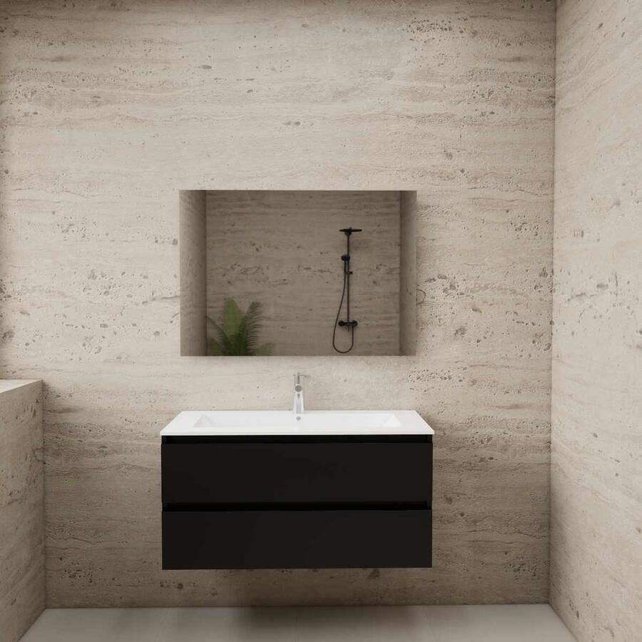 Boss & Wessing ACTIE BWS Badmeubel | Paris | Mat Zwart 100 cm | Mat Wit Wastafel | 1 of 2 Kraangaten