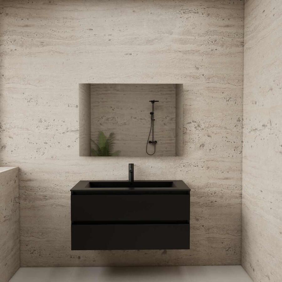 Boss & Wessing ACTIE BWS Badmeubel | Paris | Mat Zwart 100 cm | Mat Zwart Wastafel | 1 of 2 Kraangaten