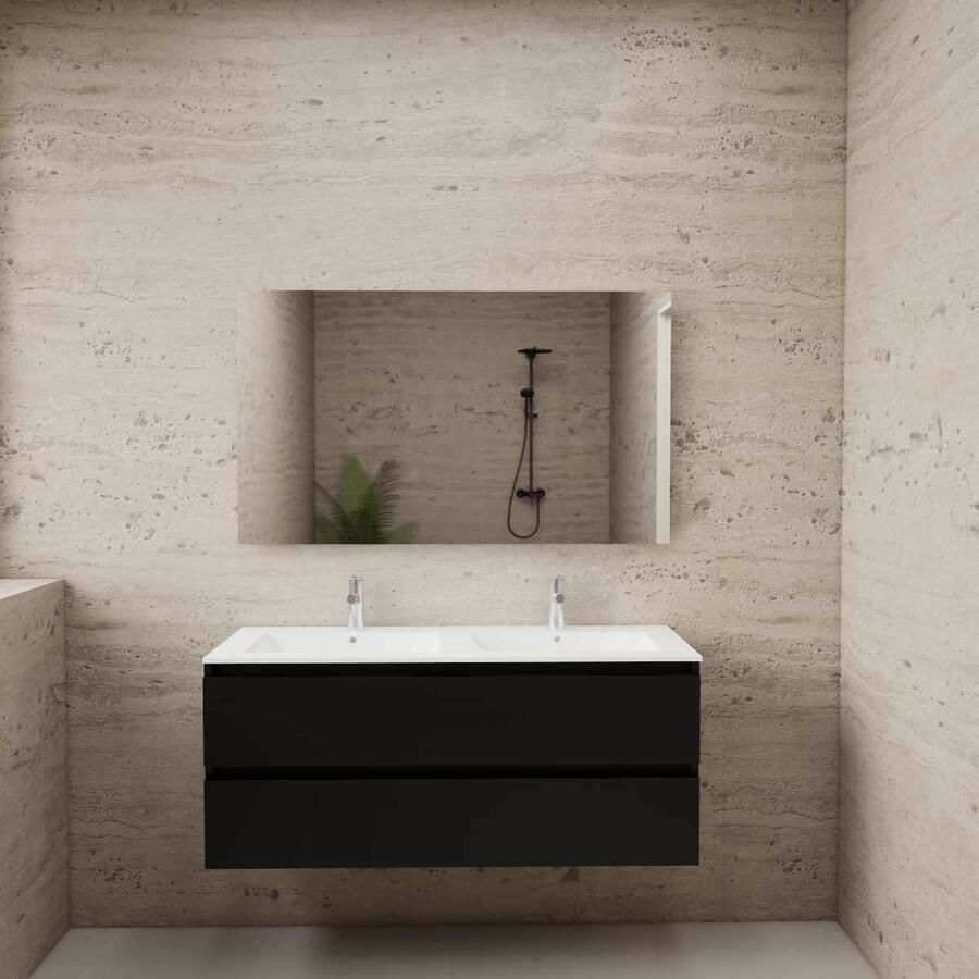 Boss & Wessing ACTIE BWS Badmeubel | Paris | Mat Zwart 120 cm | Mat Wit Wastafel | 2 Kraangaten