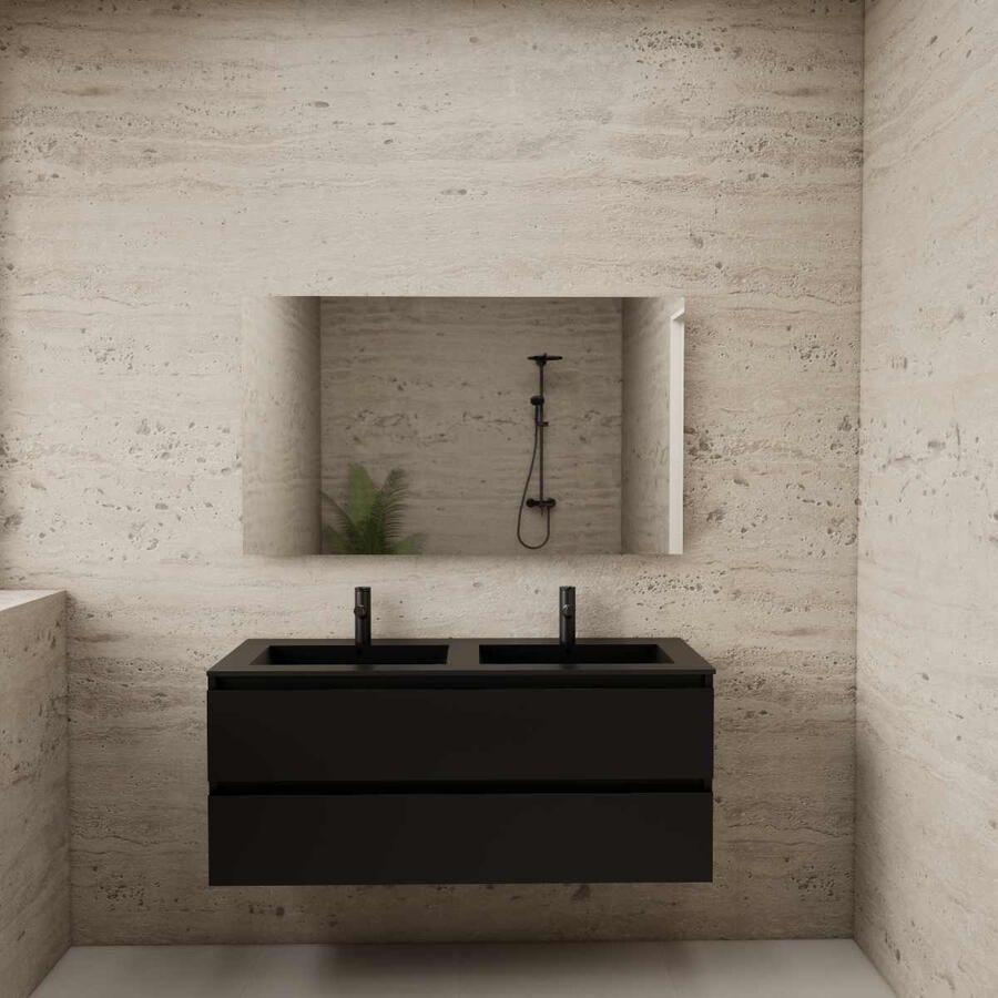 Boss & Wessing ACTIE BWS Badmeubel | Paris | Mat Zwart 120 cm | Mat Zwart Wastafel | 2 Kraangaten