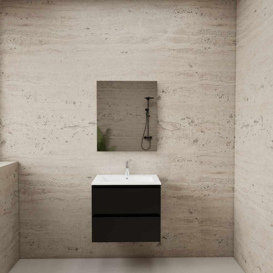 Boss & Wessing ACTIE BWS Badmeubel | Paris | Mat Zwart 60 cm | Mat Wit Wastafel | 1 Kraangat