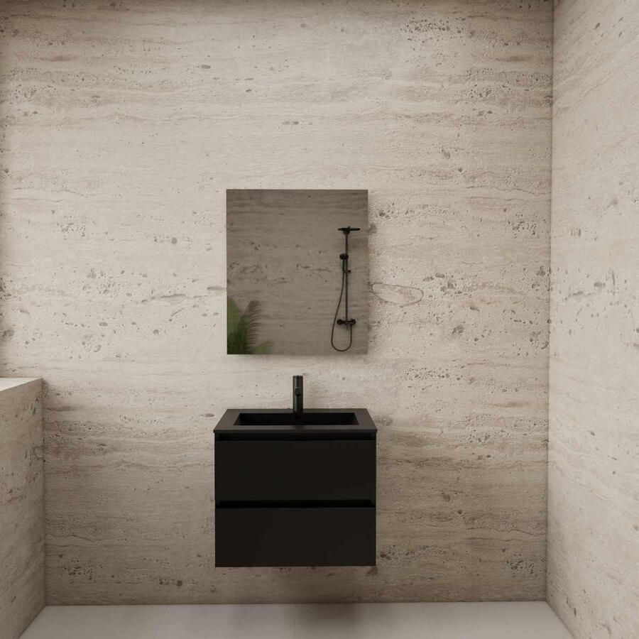 Boss & Wessing ACTIE BWS Badmeubel | Paris | Mat Zwart 60 cm | Mat Zwart Wastafel | 1 Kraangat