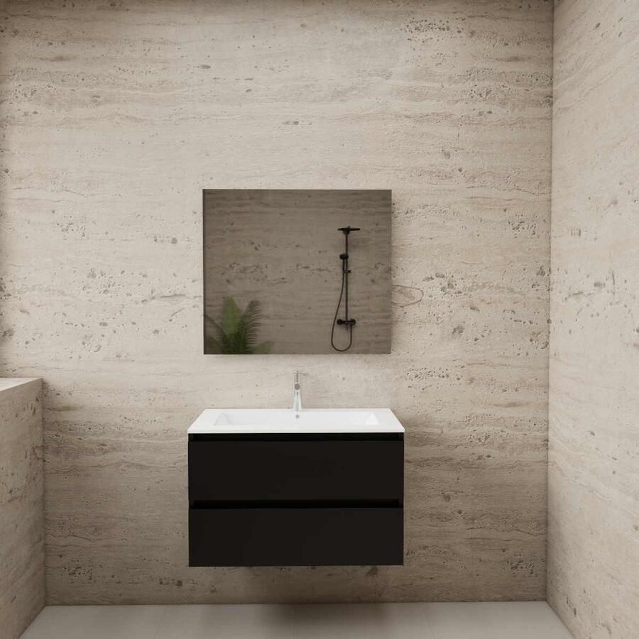 Boss & Wessing ACTIE BWS Badmeubel | Paris | Mat Zwart 80 cm | Hoogglans Wit Wastafel | 1 Kraangat