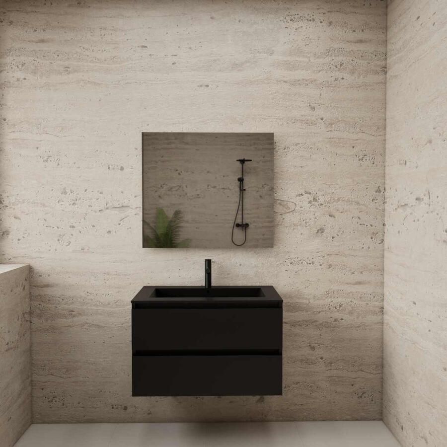 Boss & Wessing ACTIE BWS Badmeubel | Paris | Mat Zwart 80 cm | Mat Zwart Wastafel | 1 Kraangat