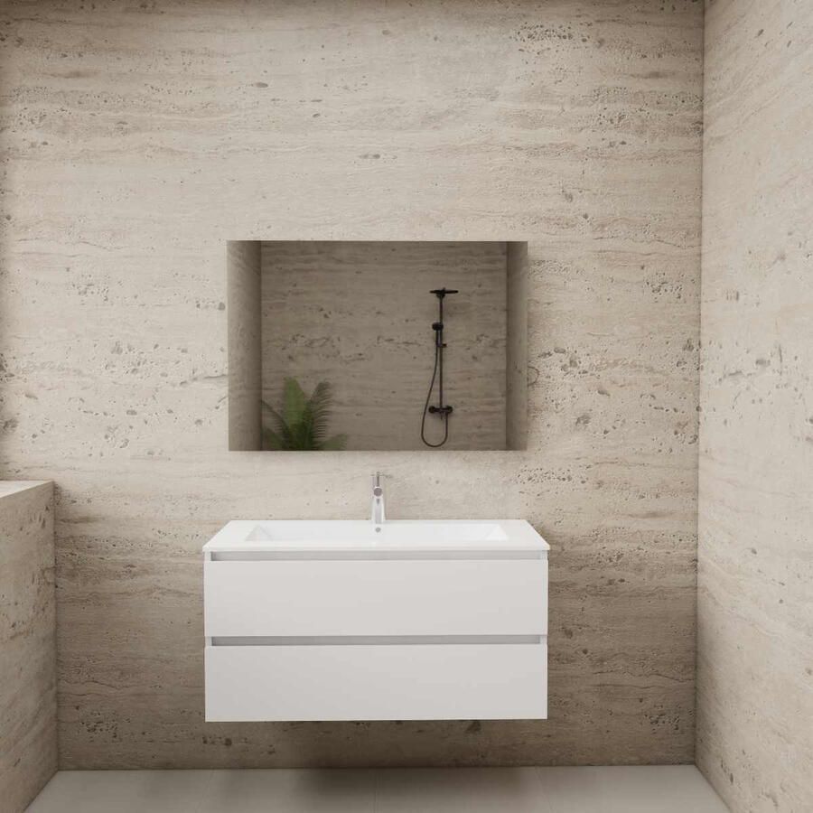 Boss & Wessing ACTIE BWS Badmeubel | Paris | Wit 100 cm | Mat Wit Wastafel | 1 of 2 Kraangaten