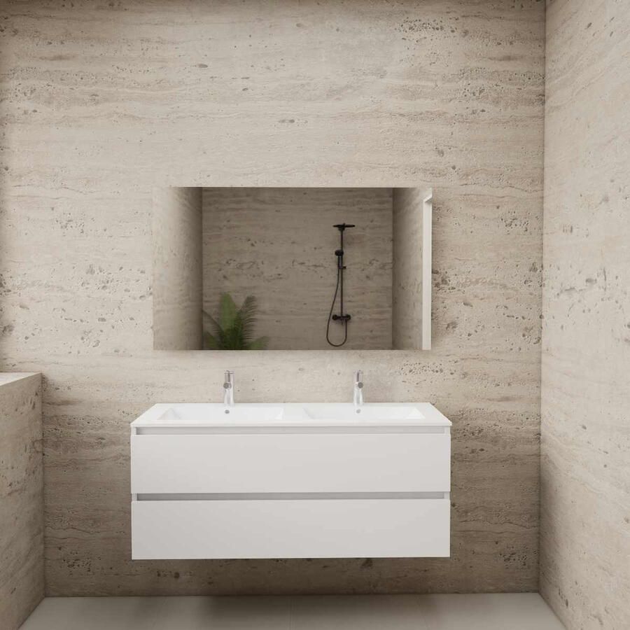 Boss & Wessing ACTIE BWS Badmeubel | Paris | Wit 120 cm | Mat Wit Wastafel | 2 Kraangaten