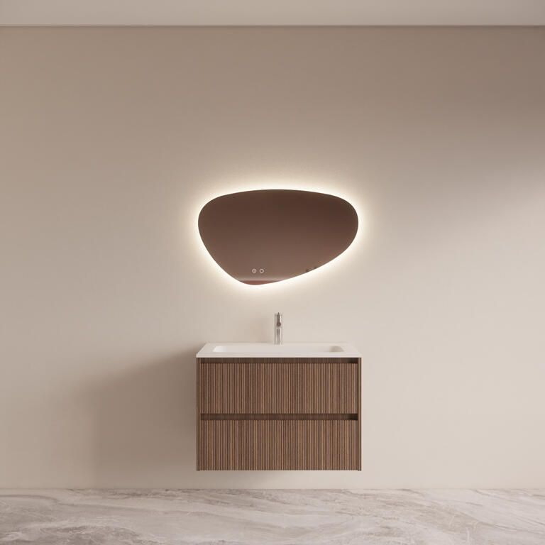 Boss & Wessing Badmeubelset BWS Riga Met Asia Wastafel Wit 80 cm Donker Eiken Japandi