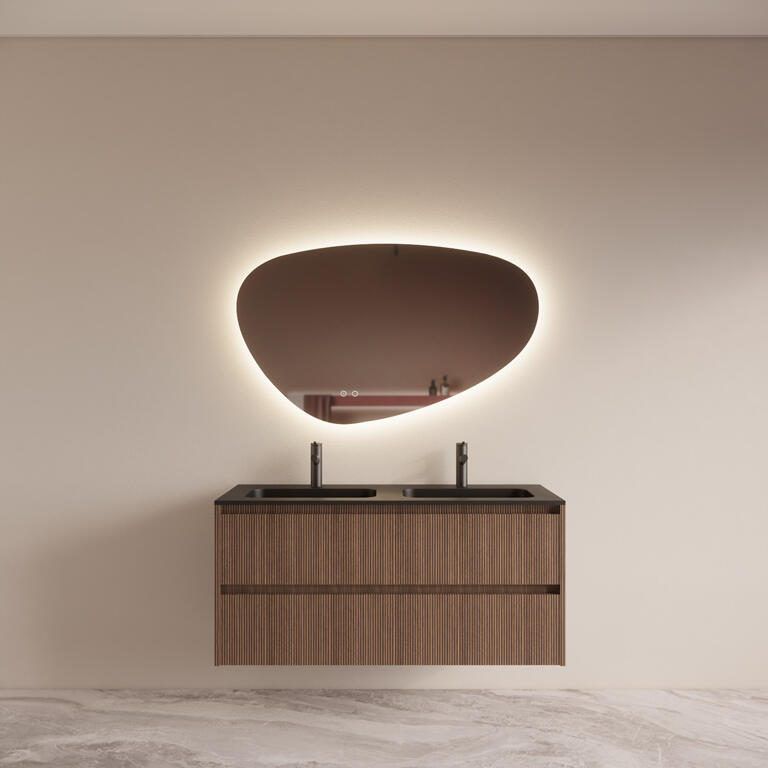 Boss & Wessing Badmeubelset BWS Riga met Asia Wastafel Zwart 120 cm Donker Eiken Japandi